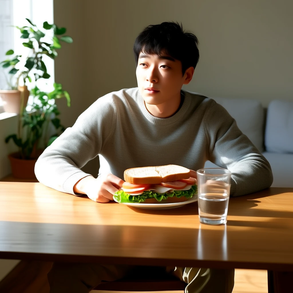 男性在餐桌前吃輕食,居家生活風格